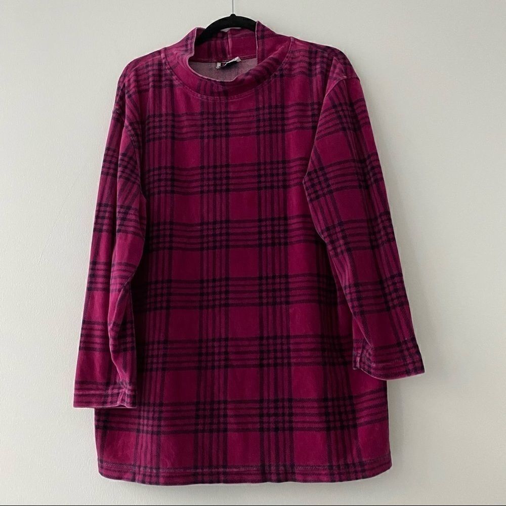 Vintage Pink Velvet Paid Mock Neck Tunic Sz M